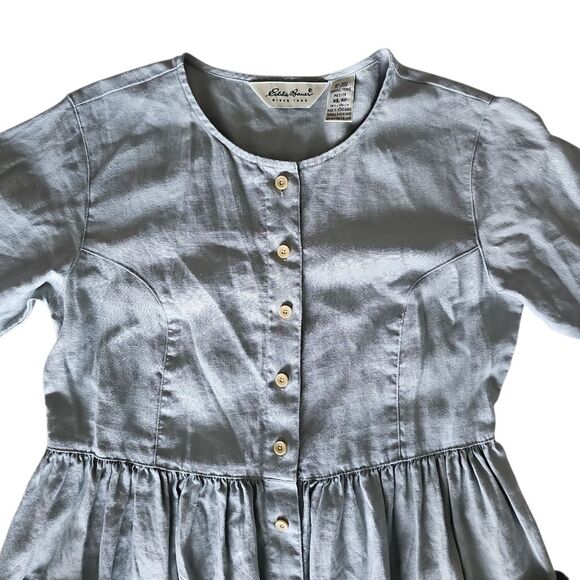 Eddie Bauer 100% Linen Button Front Maxi Dress Sz XSP Vintage Cottagecore Sage - Picture 10 of 16